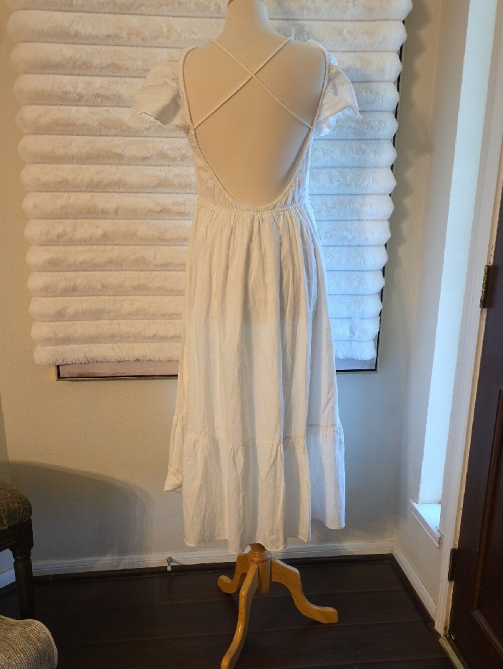 Zara White Smocked Backless Maxi Dress Size L - Picture 10 of 13